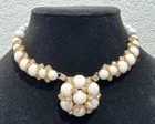 Vtg Hattie Carnegie White Milk Glass Choker Necklace Rhinestone Signed Wedding