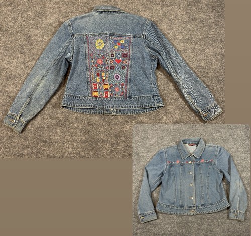 Veste En Jean Décorée Broderie Et Perles Style Navajo - Marque Agapo Taille L - Occasion TB
