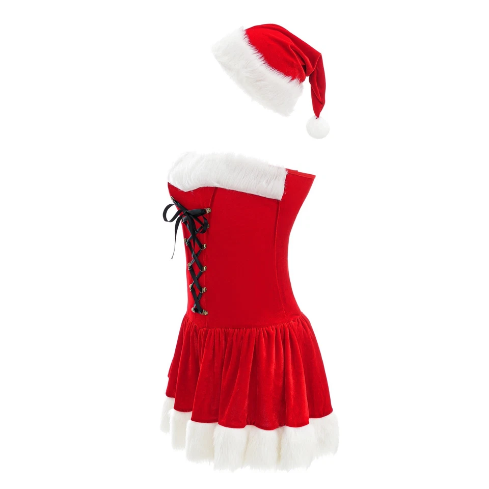 Lindo Disfraz de Navidad sin Tirantes - Vestido Uniforme COS para Mujer S-XXL Foto 3 de 4