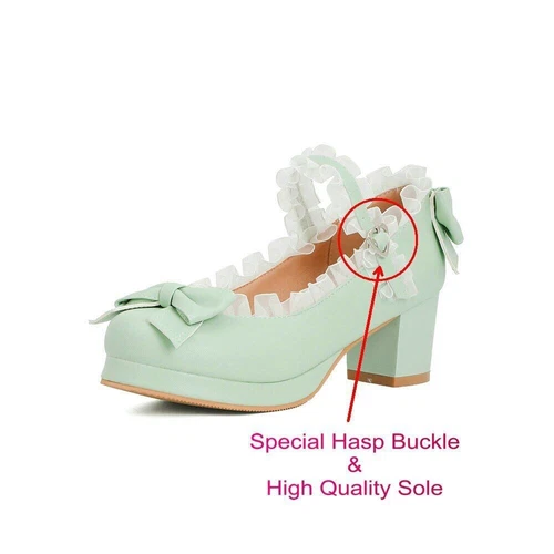 Sweet Bowknot Lace Bridal Girls Wedding Shoes Women High Heel Pink Plus Size - Bild 10 von 40
