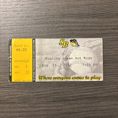 Bowling Green Hot Rods at South Bend Silver Hawks 8-25-2012 Used Ticket Stub