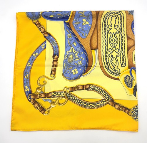 Auth Hermes Carré 90 Festival Yellow x Multicolor Silk Scarf W/Box BA050324 - Imagen 9 de 19