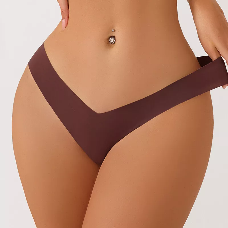 Women Fashion Ice Silk Seamless Underwear Low Waist V Shape Sports