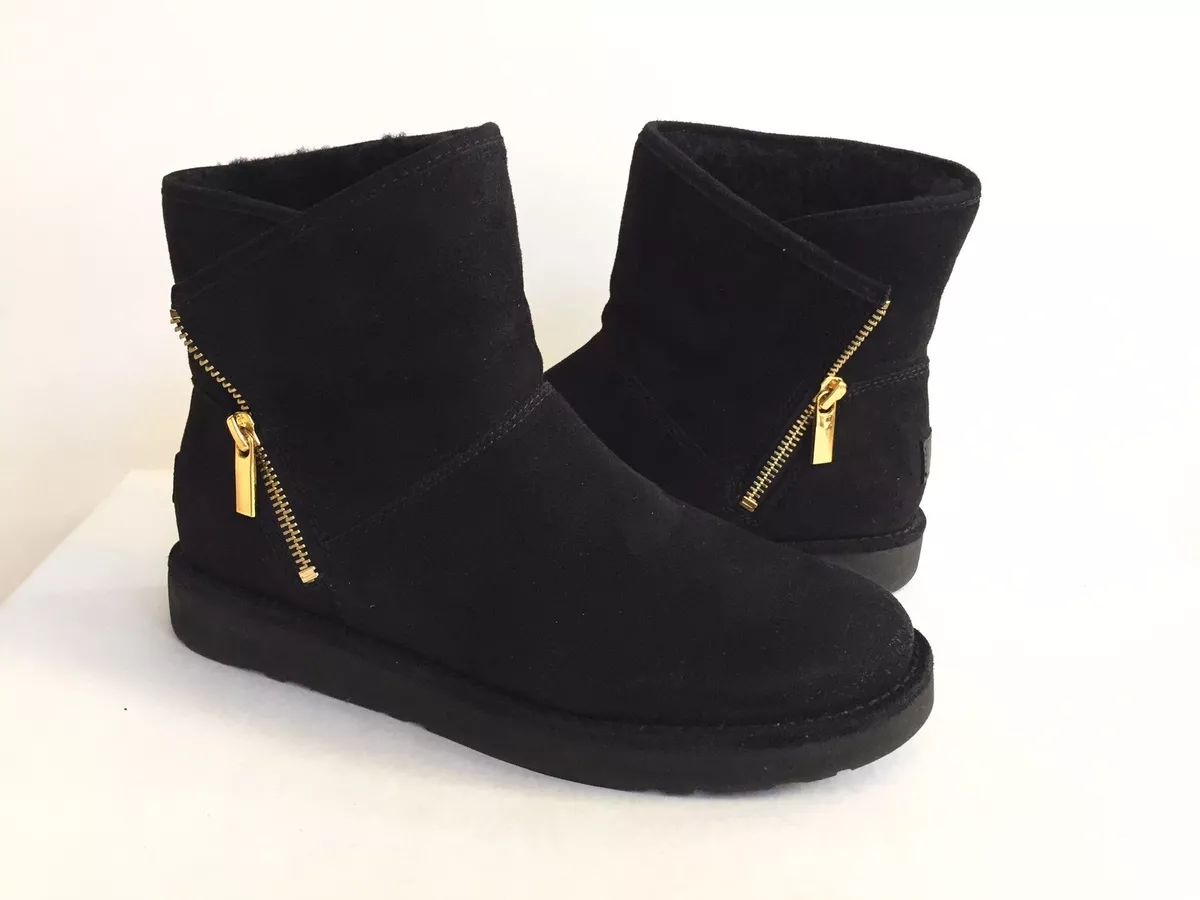 UGG CLASSIC MINI KIP NERO BLACK SUEDE ZIP ANKLE Boot US 10 EU 41 UK 8.5