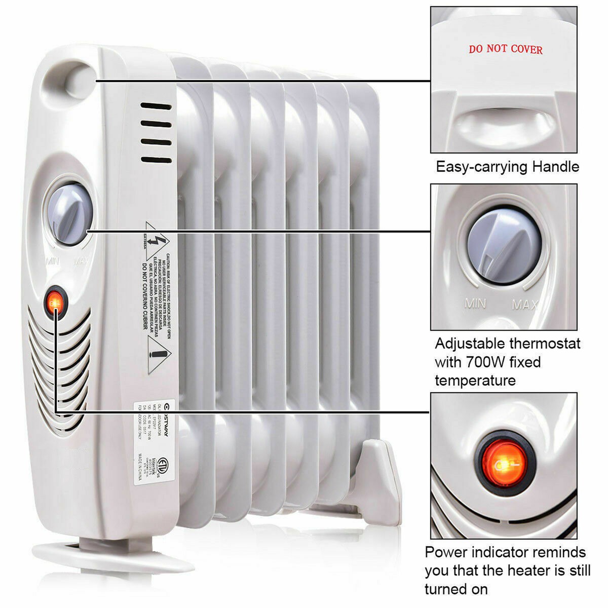 700W Oil Filled Space Heater Radiator w/ Adjustable Thermostat Home Office  | eBay