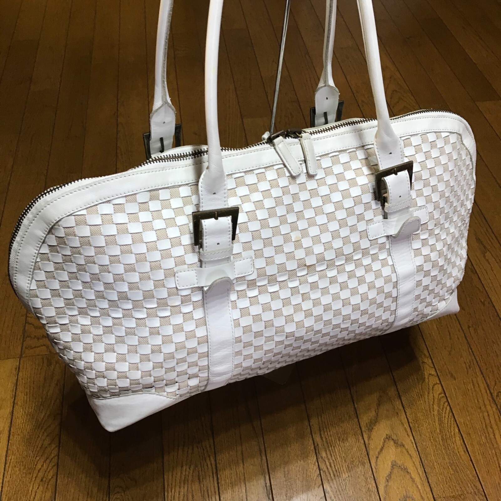 Very rare!! FRED PERRY knitted leather GYM bag white Gem