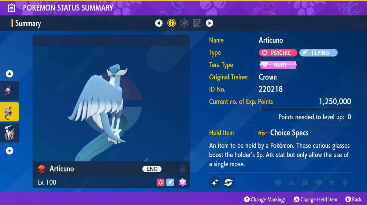 Pokemon Sword and Shield Shiny Articuno 6IV-EV Trained