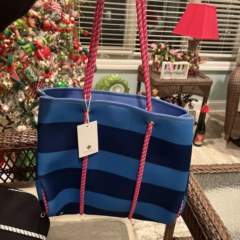 Bolso de Mano Kate Landry Neopreno en Rayas Azules ¡Nuevo Bolso de Playa! Hermosos colores! Foto 2 de 4