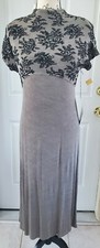 Carole Little Gray Slinky Dress Embroidered Rose Print Women Petite 2 NWT NEW