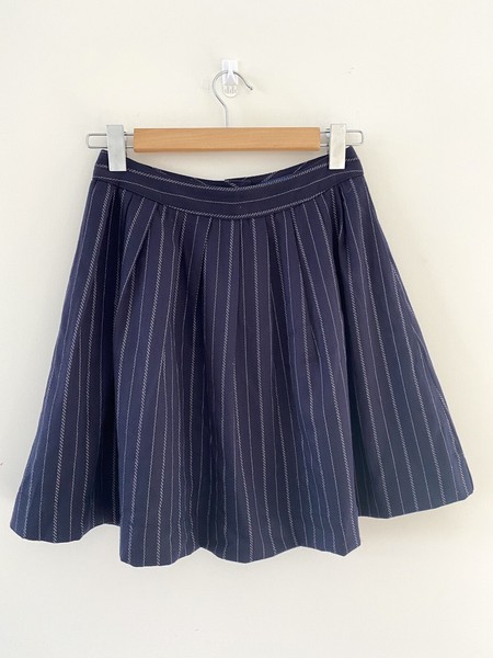 Princess Highway Circle Skirt Size 8 Navy Blue White Stripe Lined Cotton Blend