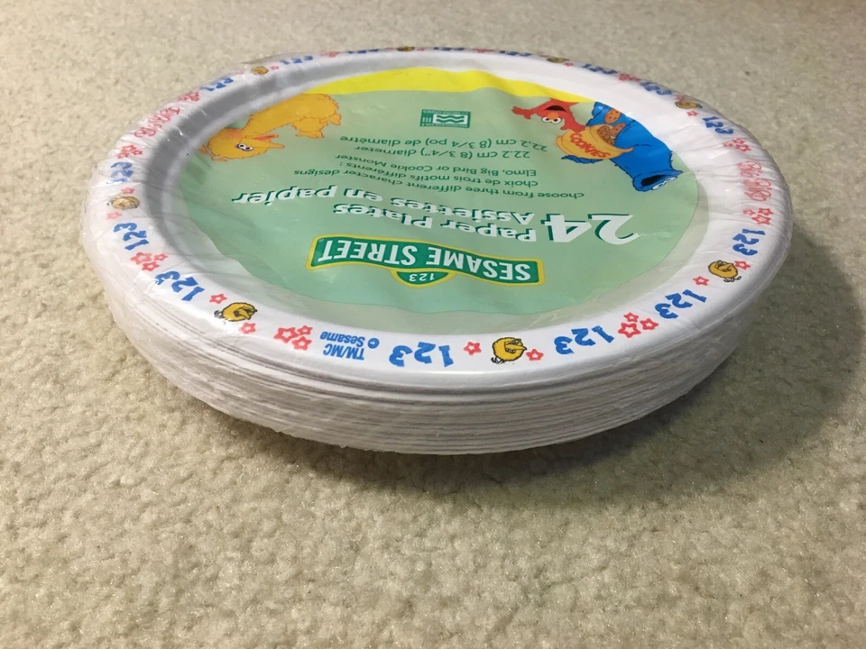 24 platos de papel Sesame Street suministros para fiestas Elmo Big Bird galletas monstruos impresiones Foto 4 de 4