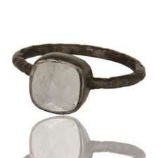 925 Sterling Silver Black Rhodium Plated Natural Rainbow Moonstone Ring Jewelry