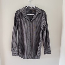 Studio Van Heusen Shirt Size 32/33 Mens Slim Fit Grey Stripe Pinstripe