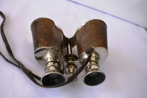 Antique Jumelles Double Téléscope Chrome Avec Cuir Taille S Fairly Rare " F - Afbeelding 4 van 9