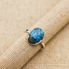 Blue Turquoise Ring 925 Sterling Silver Ring Anniversary Ring Trendy Women Ring