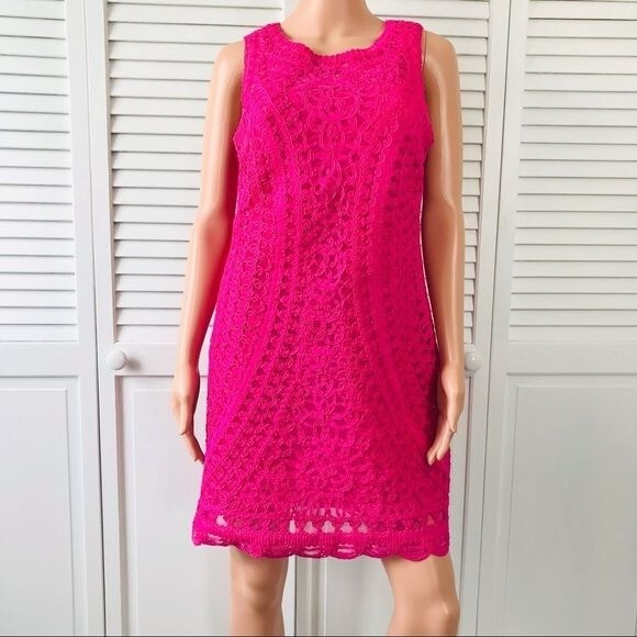 YOANA BARASCHI Fuchsia Pink Sleeveless Edwardian Web Sheath Dress Size 10 YOANA BARASCHI Fuchsia Pink Sleeveless Edwardian Web Sheath Dress Size 10