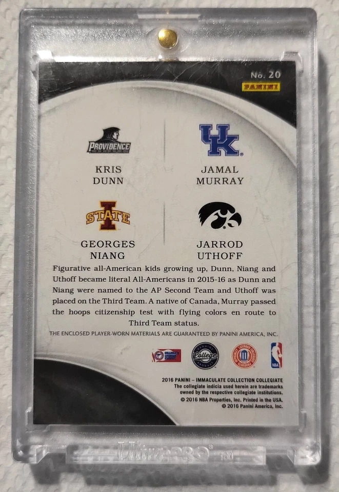 Parche cuádruple One Of One 2016 Panini Immaculate Kriss Dunn/Jamal Murray/Georges... Foto 2 de 2