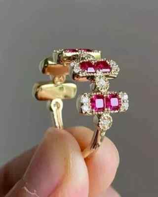 Princess Simulated Ruby Half Eternity Wedding Band Ring 14K Yellow Gold Finish