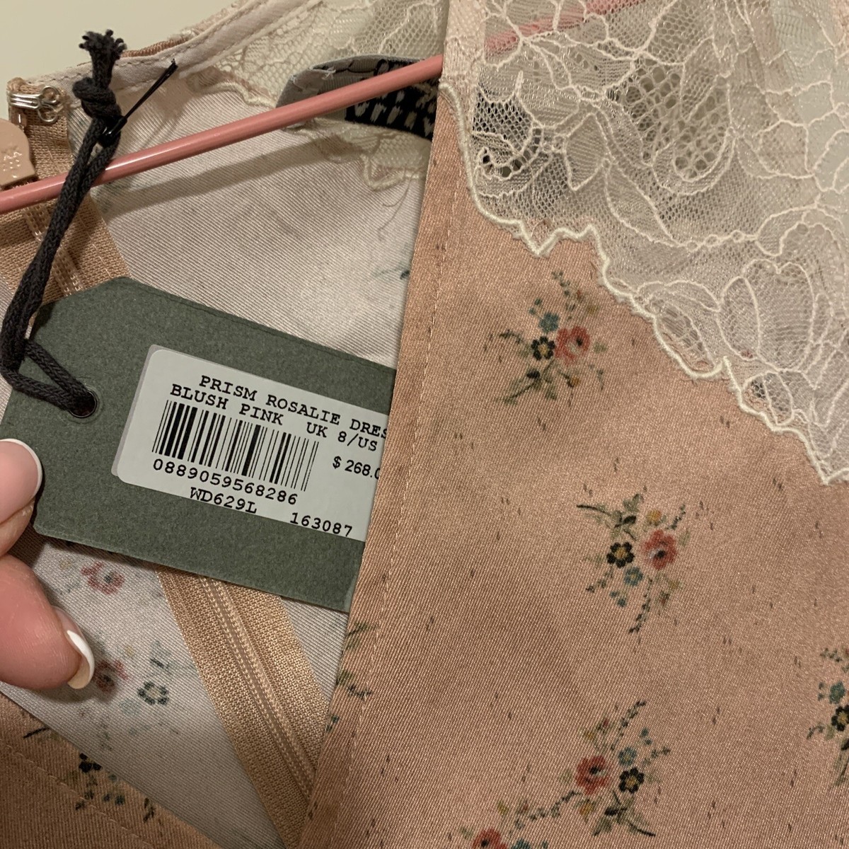 Robe Fourreau AllSaints Prism Rosalie Taille 4 - Dentelle Et Satin Rose Fleuri - Neuve Avec étiquette