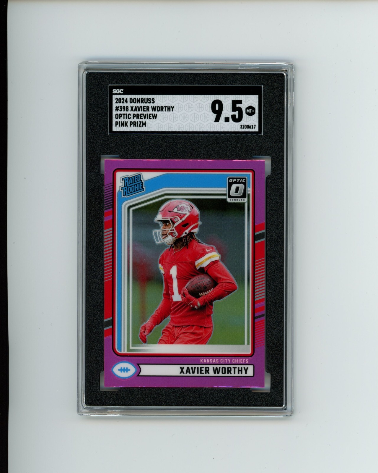 2024 Donruss Xavier Worthy #398 Optic Preview Pink Prizm Rated Rookie SGC 9.5