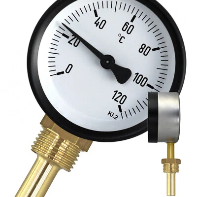 ESCO Termómetro con manguito sumergible 1/2 radial tornillo tampón caldera calefacción 120°C Ø63