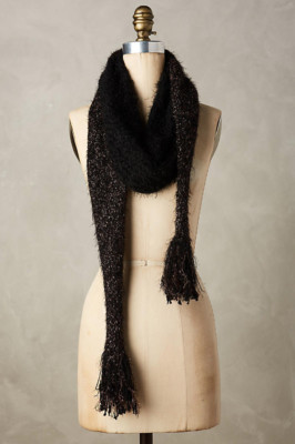 NEW Anthropologie Tinselknit Fringe Scarf Black Copper Metallic Super Soft!