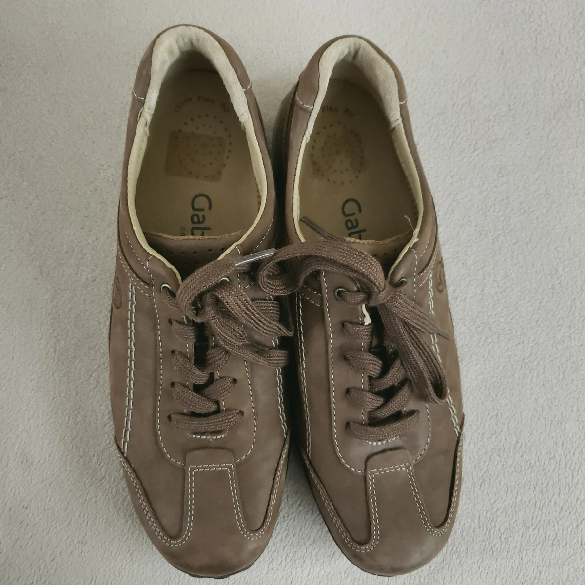 GABOR Shoes Men Sz 7.5 Brown Nubuck Laces Trainer Sneaker Comfort
