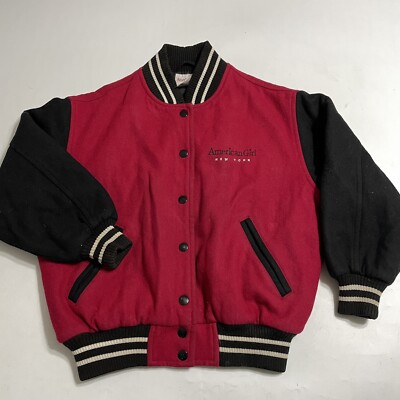 American Girl Place New York Red & Black Varsity Jacket Girl's Small Rayon Wool