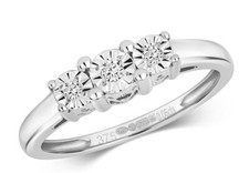 Real Diamond Trilogy Ring Solid White Gold Three Stone Engagement