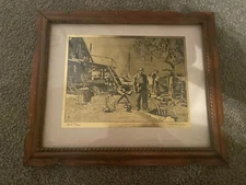 Vintage 1950s Lionel Barrymore "Point Mugu" Framed Etching on Gold Foil Signed