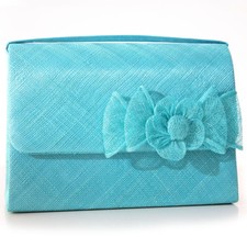 Sac Pochette Mariage Noeud Fleur Bouton Sinamay (Ivoire, Bleu, Noir, ...) NEUF
