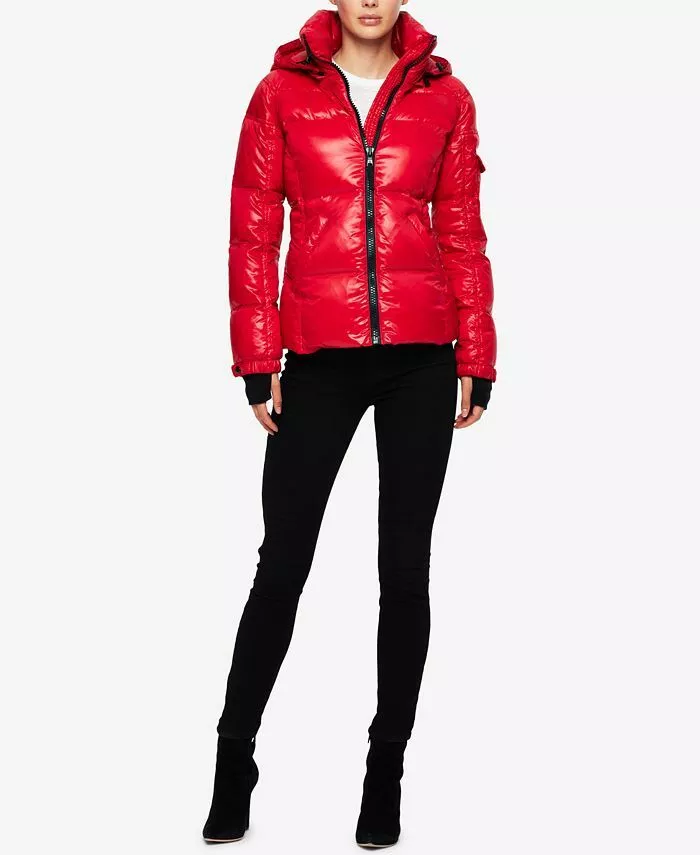 260 S13 Gloss Kylie Quilted Hooded Down Puffer Jacket L Red