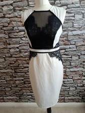 Lipsy Sophisticated Bodycon Cocktail Lace white Black Lace UK 8-10
