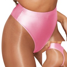Women's Panties Shiny Satin Briefs Knickers Opaque Gym T-Back High Waist Shorts