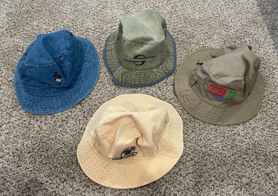 Set of 4 Bucket Hats, Large/ XL, Cheers, Las Vegas, Chichen Itza Mexico, Joe Ant