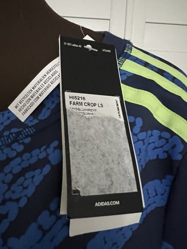 ADIDAS LADIES Fitness Top BLUE & YELLOW STRIPE CROP TOP BNWT Small 16 - Picture 4 of 9