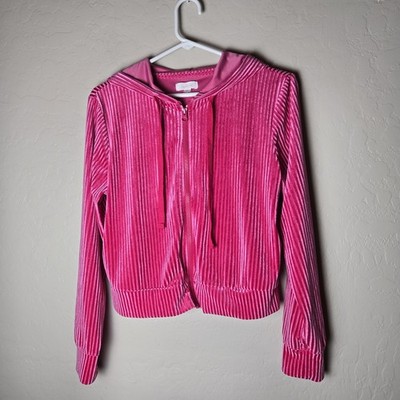 Colsie Y2k Velour Hoodie Women's M Pink Pockets Crop Loungwear Streetwear Jacket