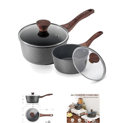 Induction Ready Nonstick Saucepan Set with Swiss Granite Coating - 2-Piece Set