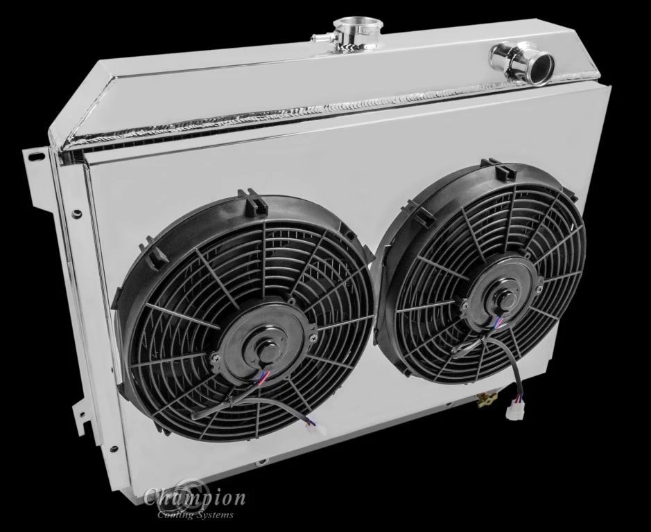 冠军 4 ROW 铝制收音机 Shroud 12 英寸粉丝 1968-73 道奇充电器 26 英寸核心 — 第 3/3 张图片