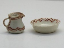 Ceramic Pitcher & Basin / Bowl w/ Brown Desig...