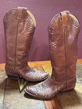 TONY LAMA Python Snakeskin Brown Cowboy Boots Mens 6 1/2A Vintage