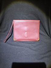 Must De Cartier Burgundy Gold Zip Leather Clutch Purse Bag Vintage Used 7x5