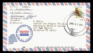 DR WHO 2001 GUYANA WAKENAAM AIRMAIL TO USA $30 BIRD R59768