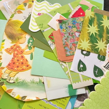 Mixed Lot Scrapbooking Paper Embellishments Pieces - Green, Stickers, Cutouts