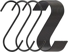20 Pack Large S Hooks Black Steel S Shaped (3.7 in) Vinyl Coated 