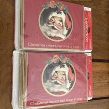VTG Hallmark Santa Clause Christmas Party Invitations 2 Packs
