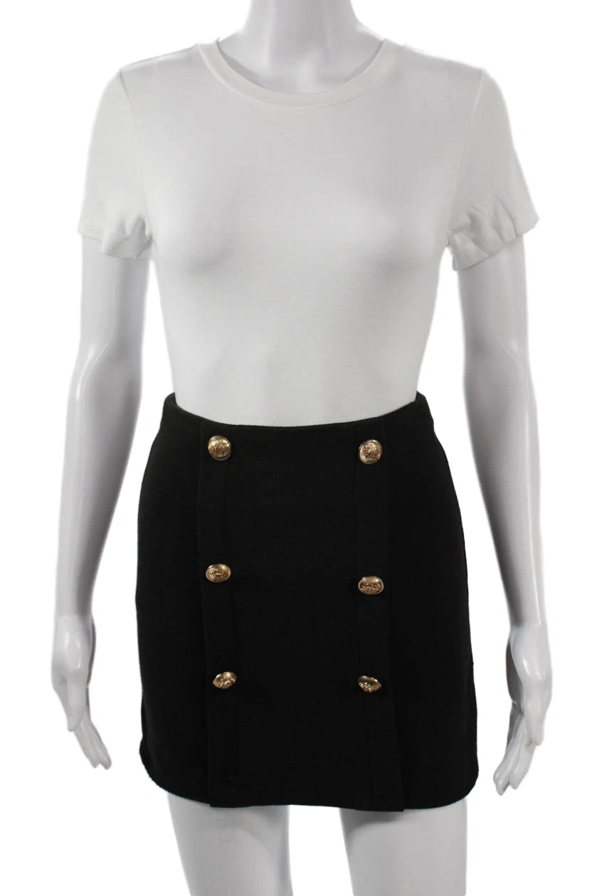 Lioness Women Black Mini Pencil Skirt 70% Linen 30% Cotton Size XS