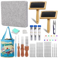 Needle Felting Kit Tools, 10"x 8" Felting Pad,Wooden Wool Carders, 34 Pcs Fel...