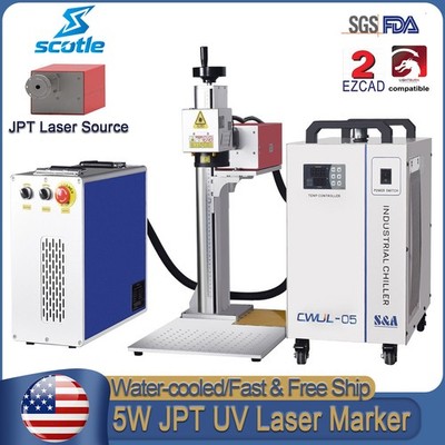 Scotle JPT 5W UV Laser Marking Machine S&A Chiller Glass Plastic PVC Engraving