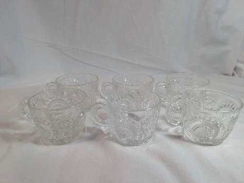 Vintage LE Smith Punch Cups Pinwheel And Stars Etched Handle Set Of 6